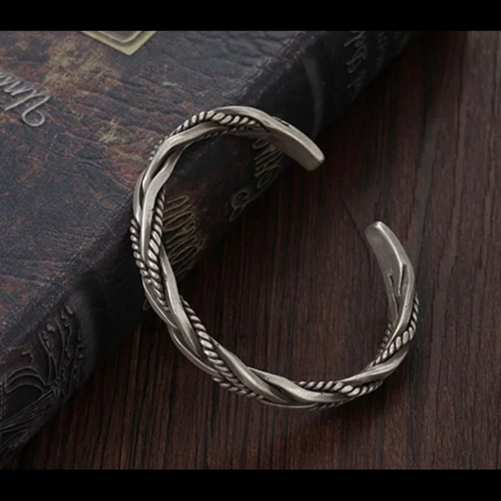 925 Sterling Silver Retro Cuff Bangle Bracelet